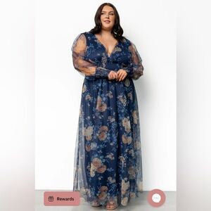 Baltic Born Layla Tulle Blue/Gold Floral Long Sleeve Maxi Dress
